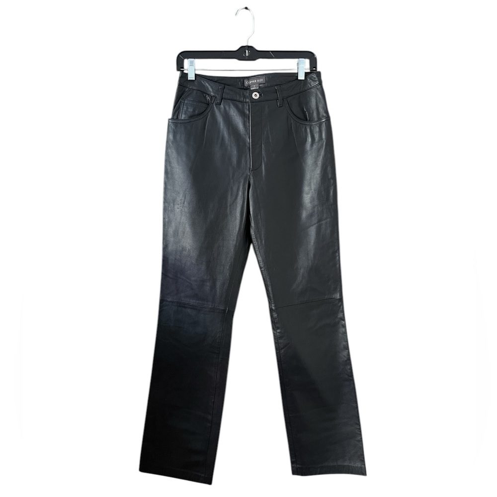 Elegant Black Leather Straight Leg Pants